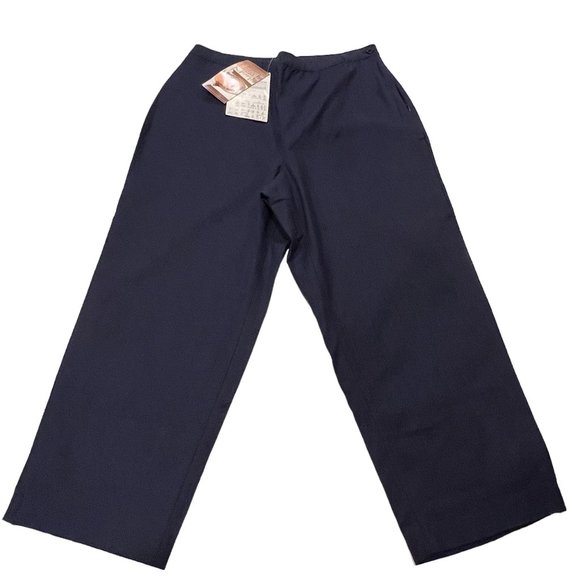 Susan Graver Stretch Linen Cropped Pants, NWT, Navy, L - Picture 5 of 6